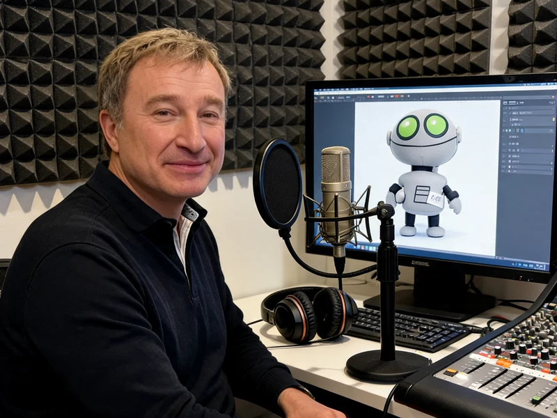 Le comédien de doublage Martial Le Minoux est assis dans son studio d'enregistrement professionnel devant son micro
