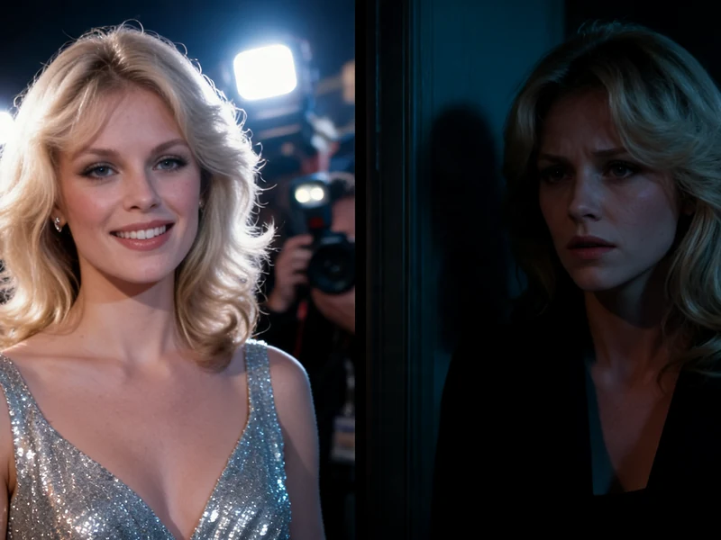 Deux portraits contrastés de Dorothy Stratten illustrant la dualité entre sa vie publique rayonnante et sa fin tragique