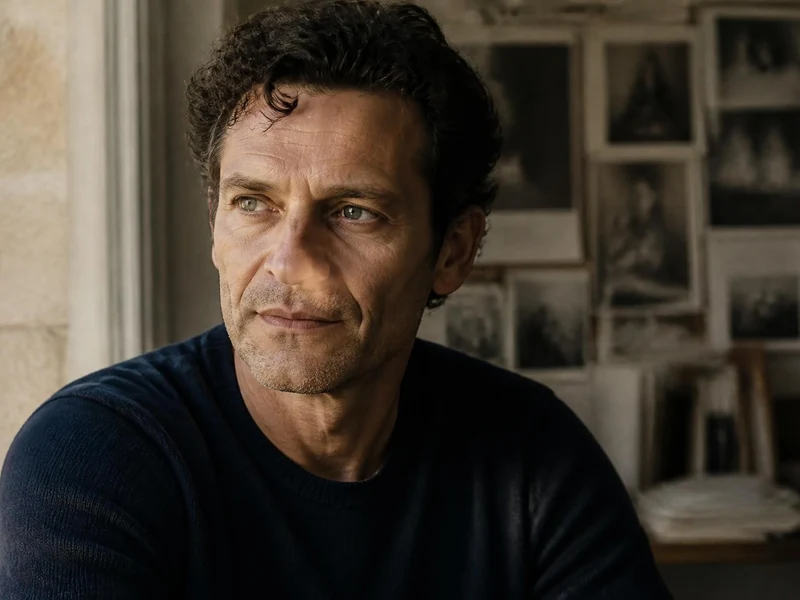 Portrait de l'acteur François Négret regardant par la fenêtre dans un intérieur lumineux
