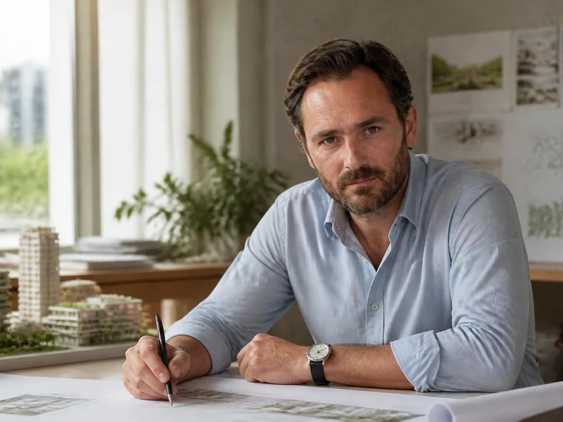 L'architecte Franklin Azzi travaille sur des plans de construction dans son bureau lumineux