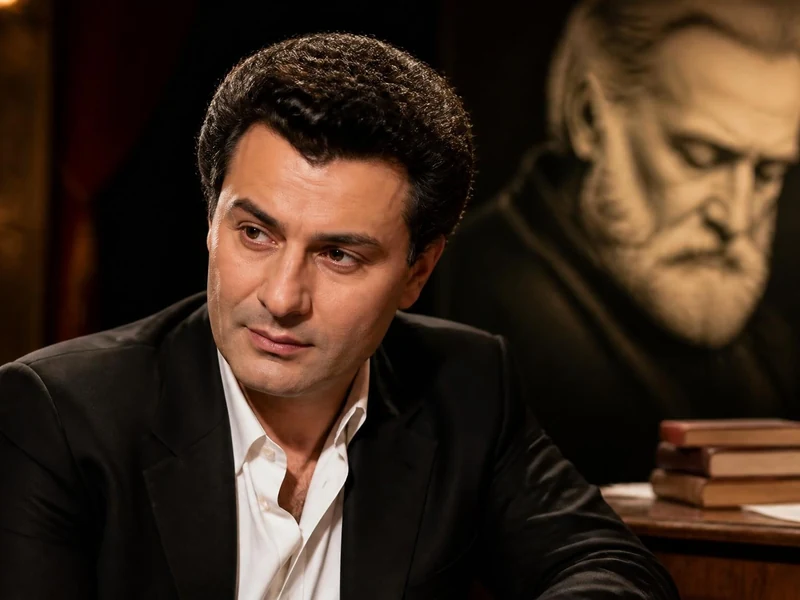 Gérard Berliner en costume sombre, posant devant un portrait dans une ambiance feutrée et théâtrale