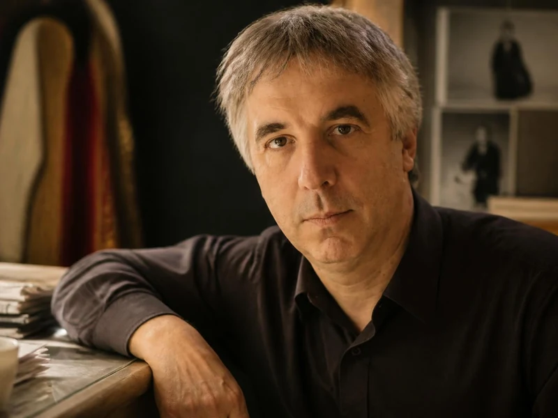 Portrait de l'acteur Gilles Privat posant dans une loge éclairée par des ampoules de miroir