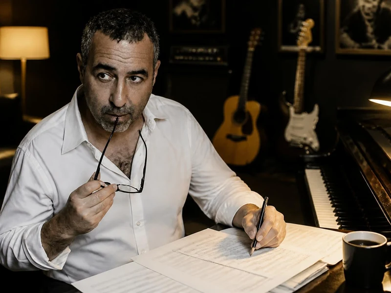 Gioacchino Maurici compose de la musique dans son studio avec un piano, des guitares et des partitions