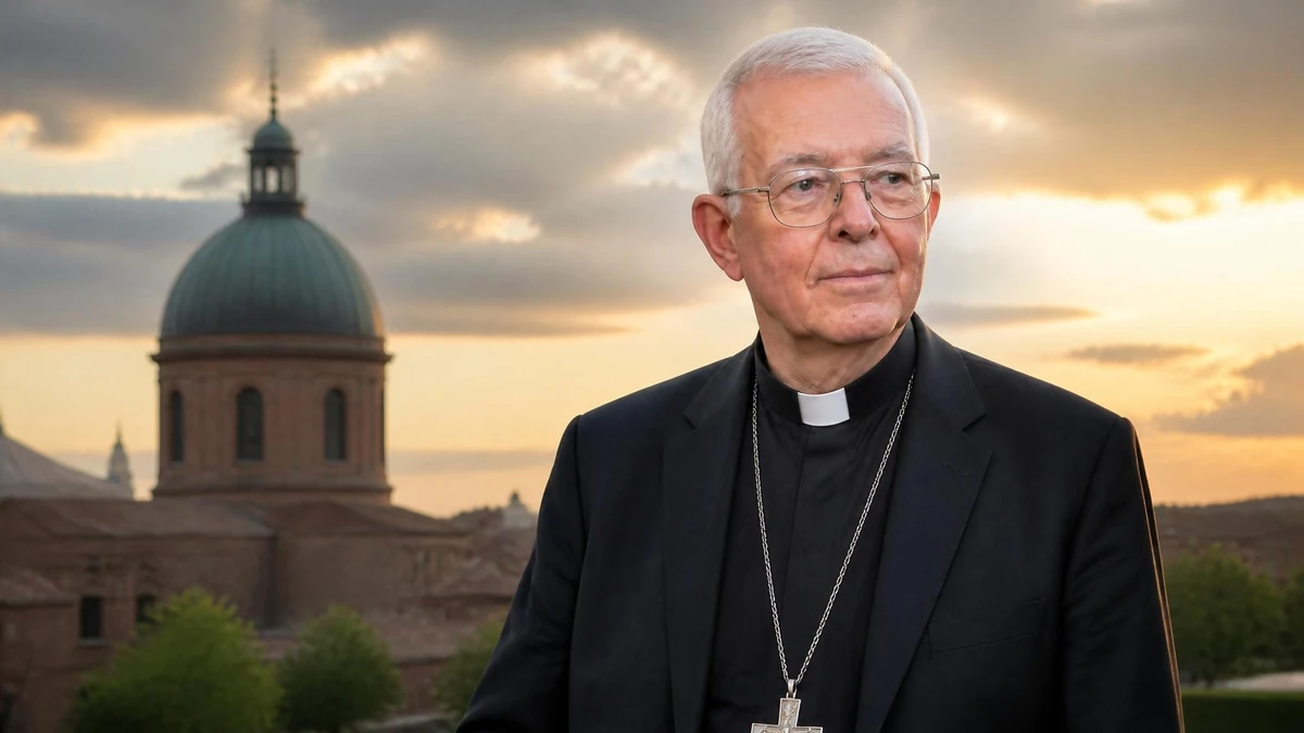 Portrait de Guy de Kerimel devant un édifice religieux au coucher du soleil
