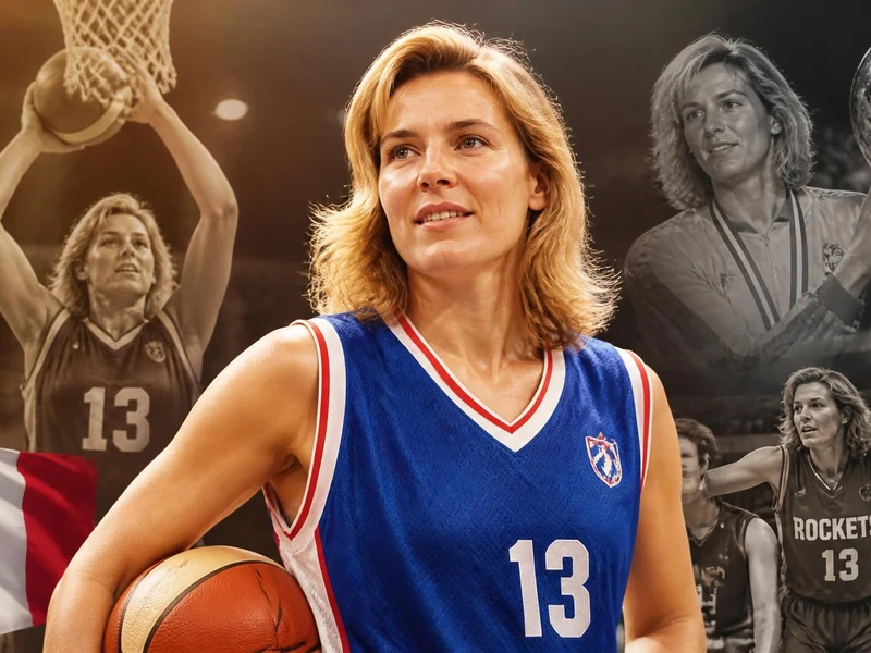 Montage photo illustrant la carrière de la basketteuse Isabelle Fijalkowski avec le maillot de l'équipe de France