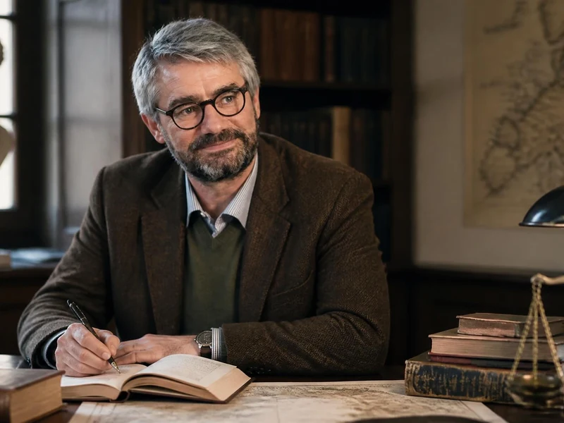 Portrait de Jacques de Saint Victor écrivant à son bureau entouré de livres et d'une balance de justice