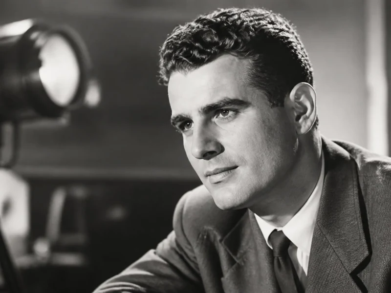 Portrait en noir et blanc de l'acteur Jean Chevrier posant dans un studio de cinéma