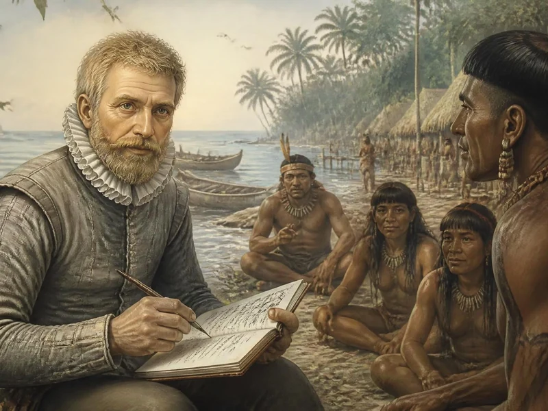 Jean de Léry observe et note les coutumes des populations autochtones sur une plage du Brésil