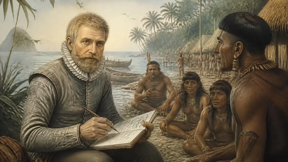 Jean de Léry observe et note les coutumes des populations autochtones sur une plage du Brésil