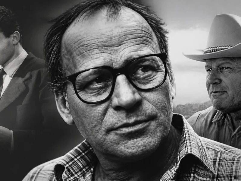 Montage en noir et blanc illustrant les différents visages et rôles de l'acteur Jean-Marc Bory au cours de sa carrière