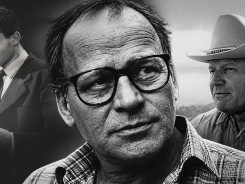 Montage en noir et blanc illustrant les différents visages et rôles de l'acteur Jean-Marc Bory au cours de sa carrière