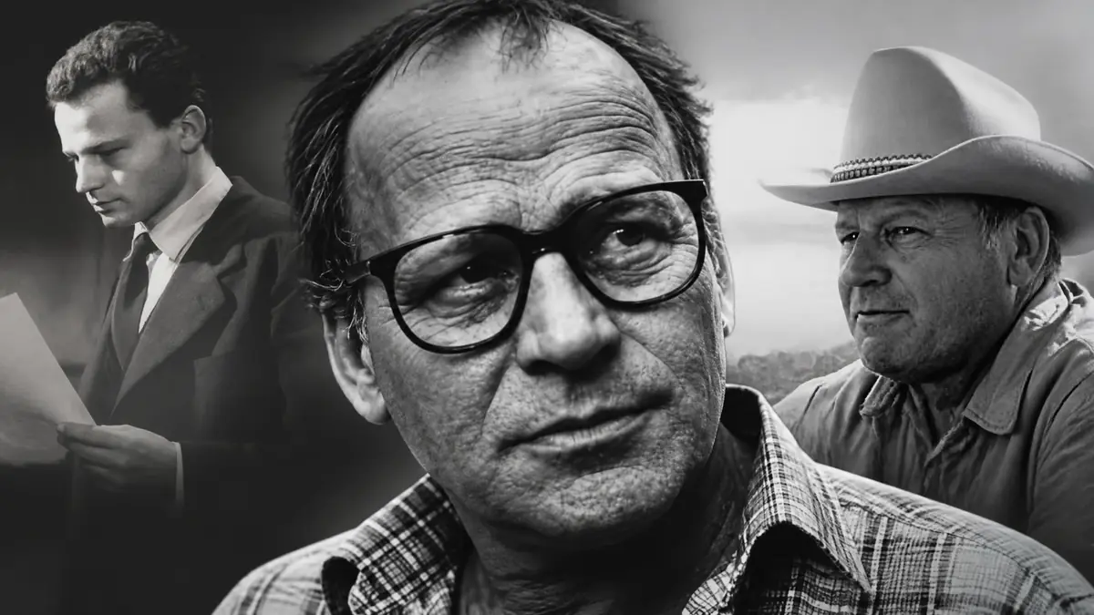 Montage en noir et blanc illustrant les différents visages et rôles de l'acteur Jean-Marc Bory au cours de sa carrière
