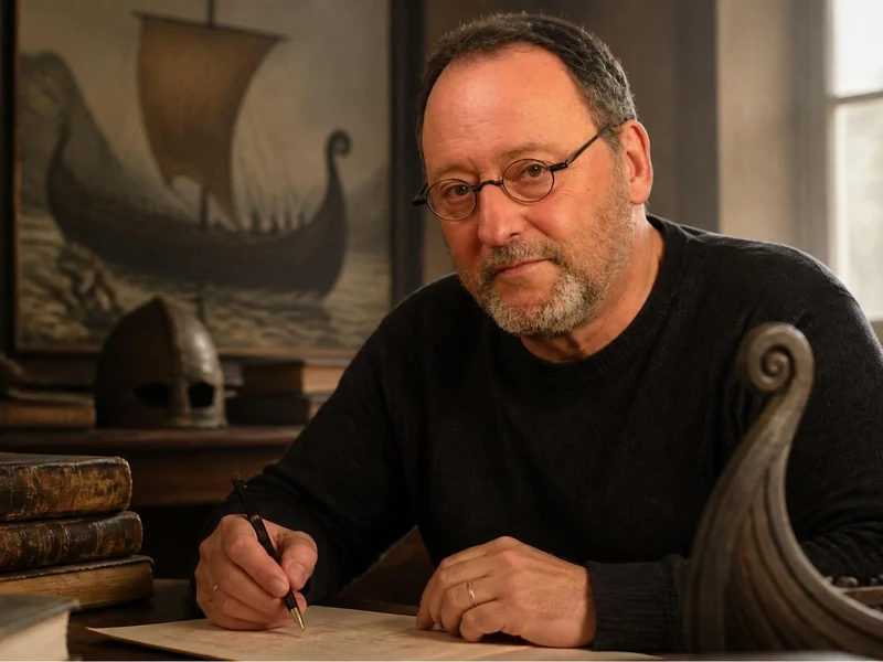 L'historien jean renaud travaille à son bureau entouré d'objets vikings dans son cabinet de travail