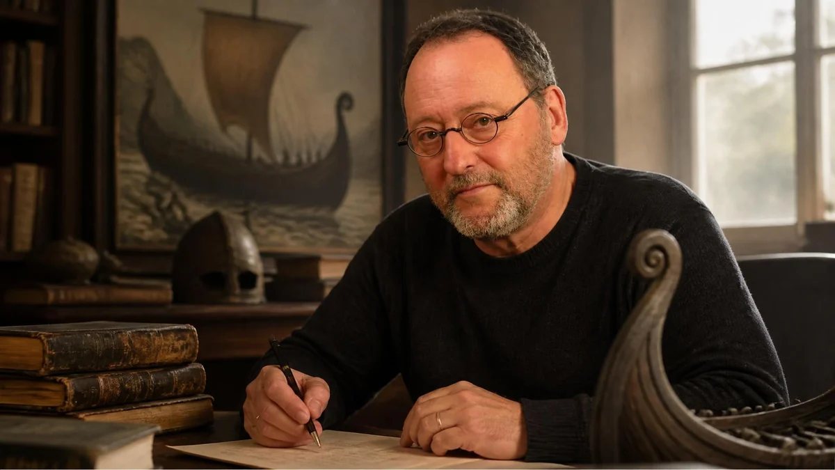 L'historien jean renaud travaille à son bureau entouré d'objets vikings dans son cabinet de travail
