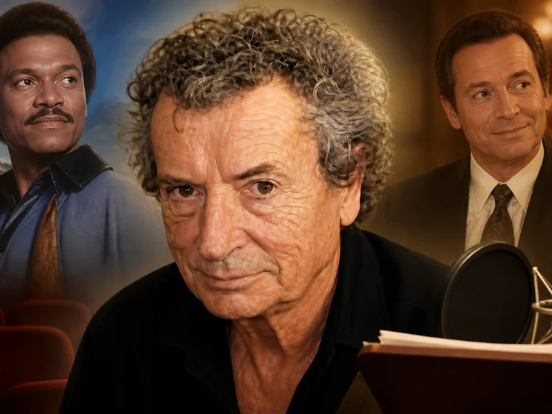 Portrait de Jean Roche entouré d'images illustrant sa carrière de comédien de doublage