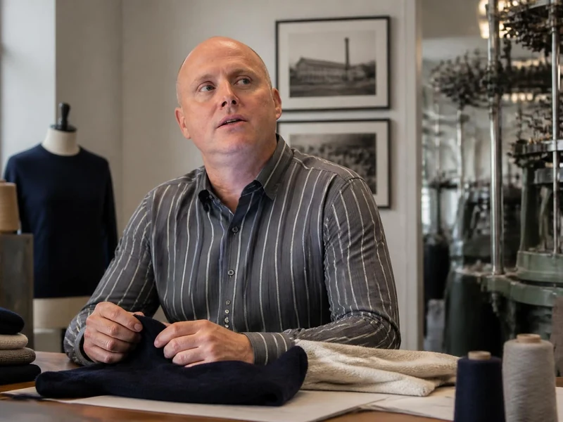 Un expert examine des pièces de maille dans l'atelier historique de la maison John Smedley
