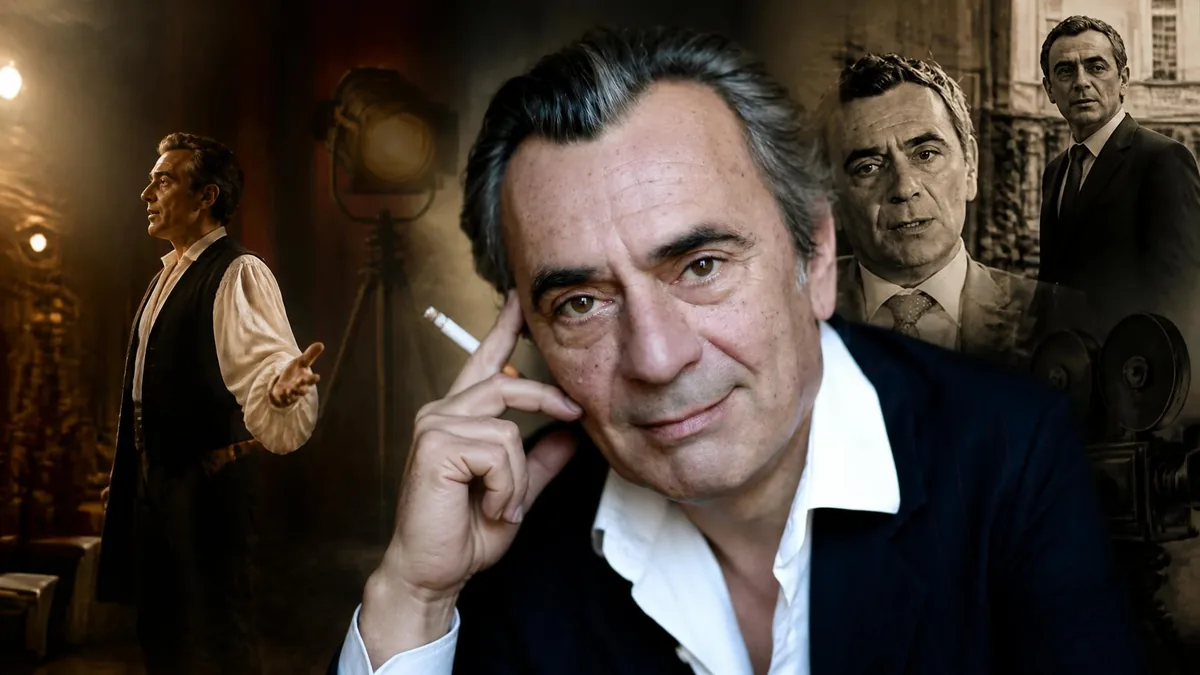 Montage photo montrant Michel Bompoil dans différents rôles au théâtre et au cinéma