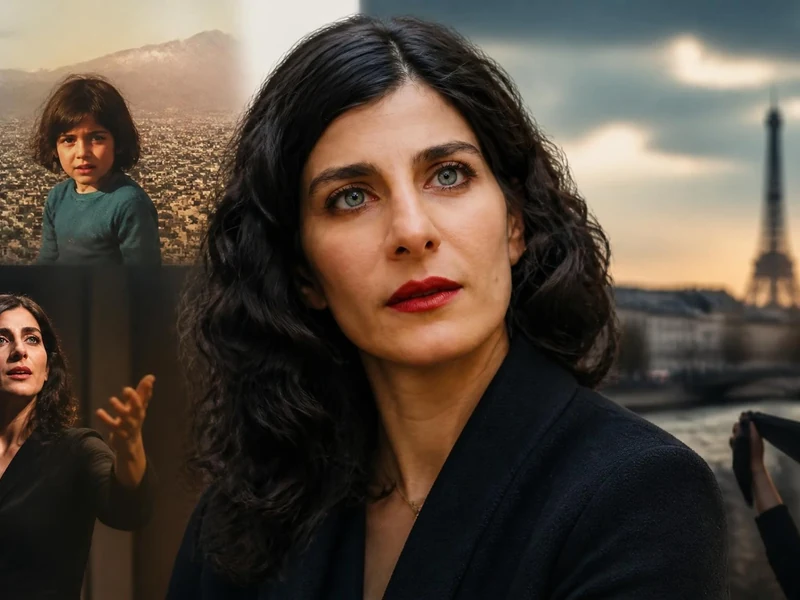Portrait composite illustrant les différentes facettes de l'actrice Mina Kavani entre ses racines et sa vie en France