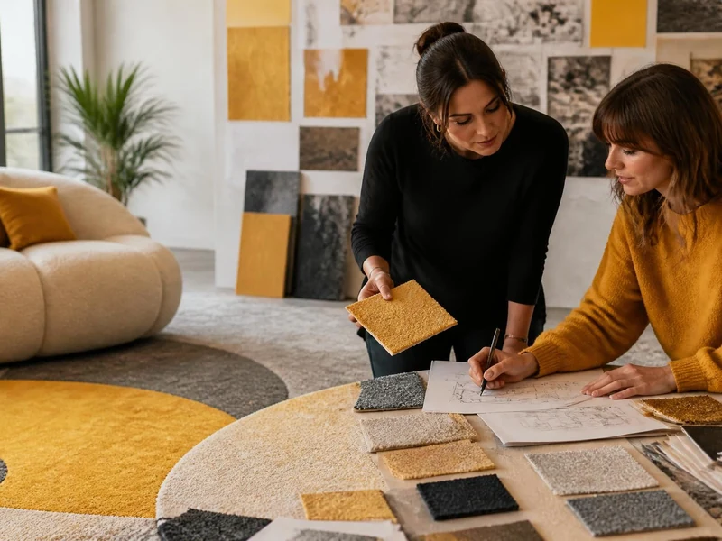 Deux décoratrices d'intérieur étudient des échantillons de moquette pour sélectionner Les best pour leurs projets