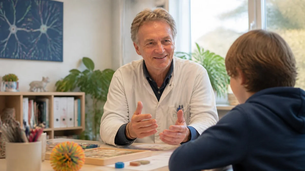 Olivier Revol en consultation avec un jeune patient dans son cabinet médical