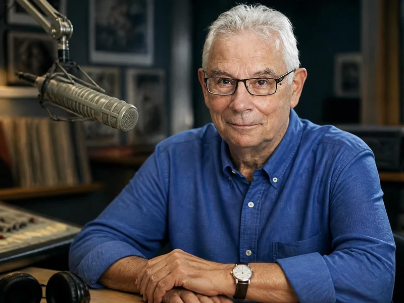 Patrice Blanc-Francard assis devant un micro dans un studio de radio