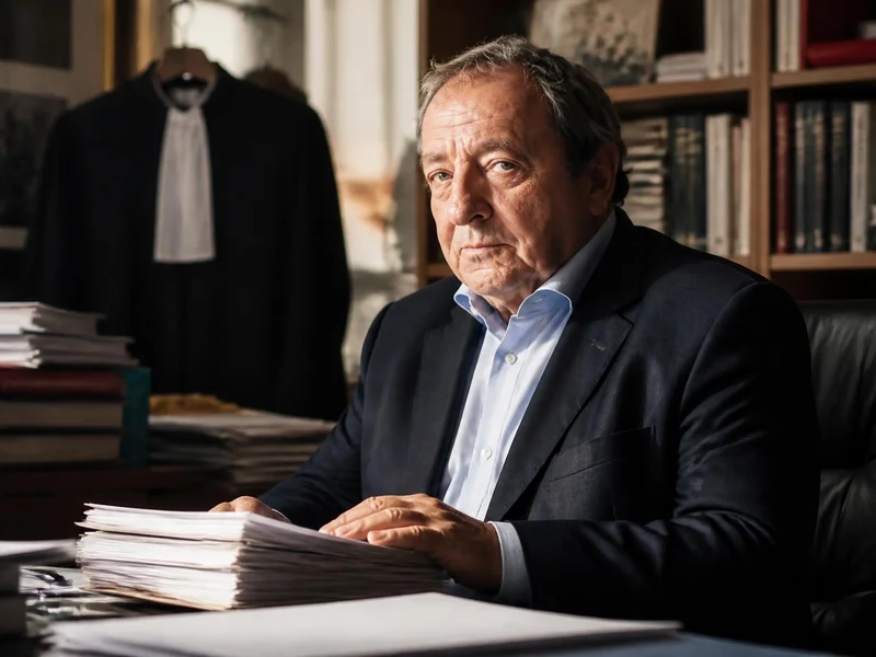 Portrait de l'avocat Patrick Maisonneuve assis à son bureau entouré de dossiers dans son cabinet
