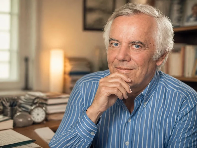 Portrait de l'écrivain et psychanalyste Philippe Grimbert posant dans son bureau studieux