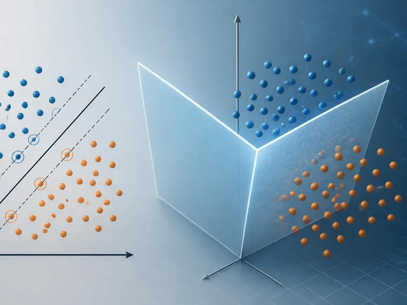 Représentation géométrique de données séparées par un hyperplan dans un espace à plusieurs dimensions