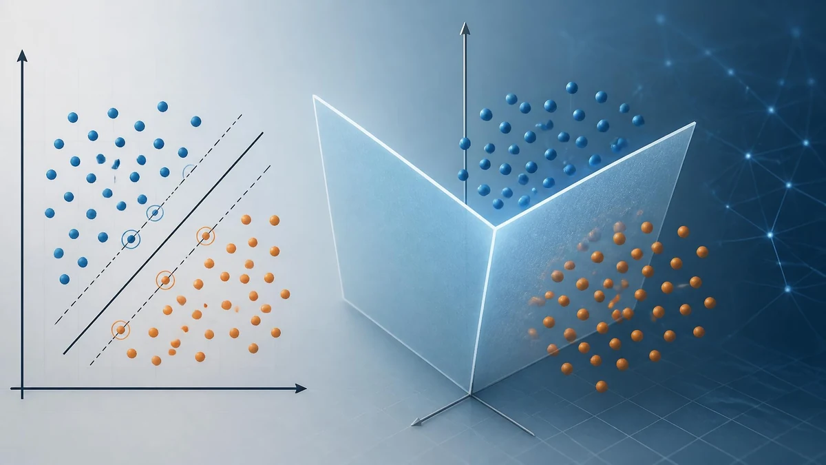 Représentation géométrique de données séparées par un hyperplan dans un espace à plusieurs dimensions