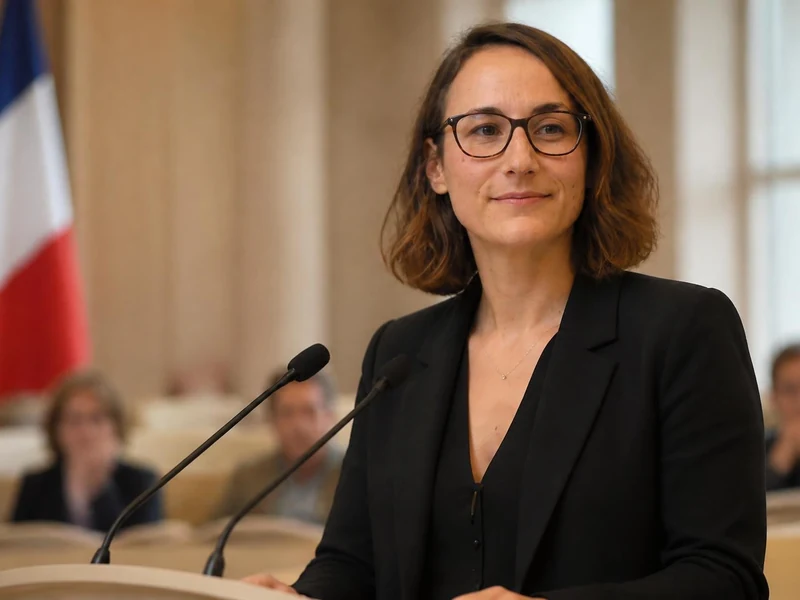 Claire Thoury s'exprime au pupitre lors d'une conférence officielle devant une assistance attentive