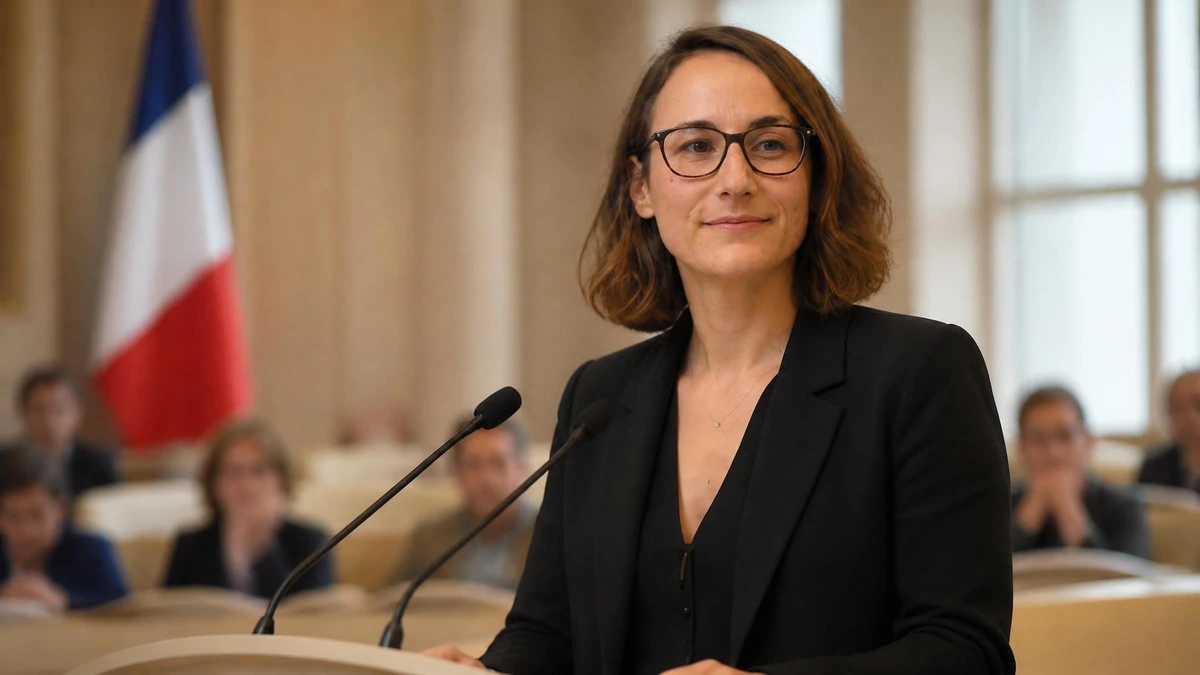 Claire Thoury s'exprime au pupitre lors d'une conférence officielle devant une assistance attentive