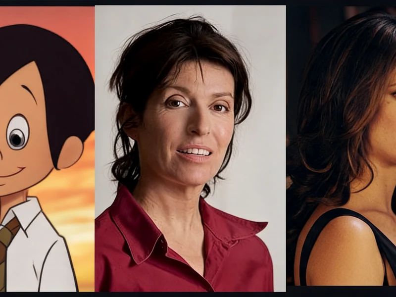 Portrait de la comédienne Sophie Arthuys entourée des personnages et actrices qu'elle a doublés
