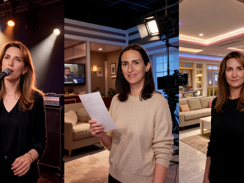 Montage photo montrant Sophie Durand en pleine performance musicale et lors de tournages en studio
