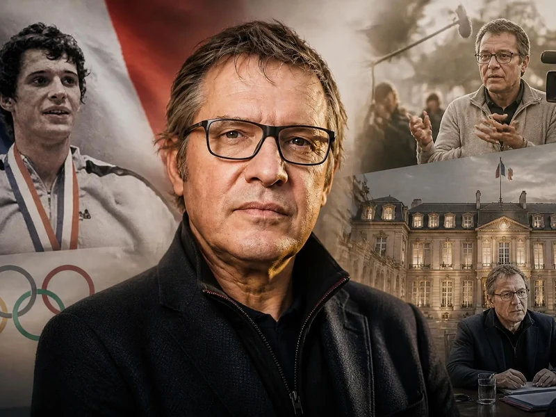 Montage photo illustrant la carrière sportive et le parcours politique de Thierry Rey