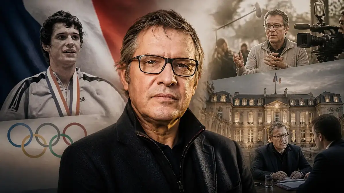 Montage photo illustrant la carrière sportive et le parcours politique de Thierry Rey