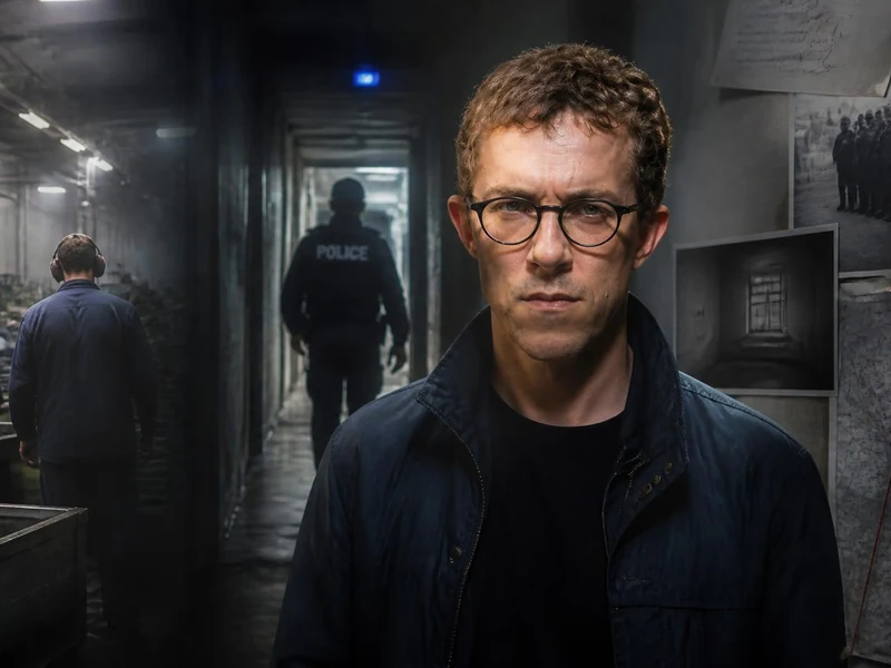 Portrait du journaliste d'investigation Valentin Gendrot sur fond d'ambiance sombre et immersive