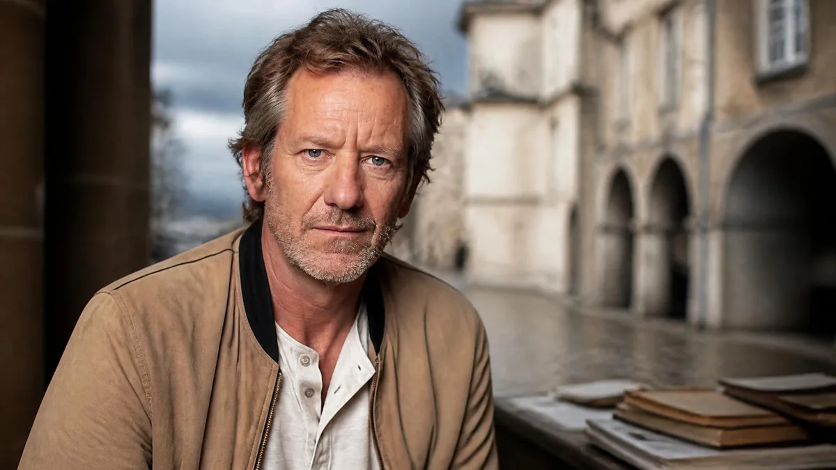 Portrait de l'acteur Vincent Winterhalter posant en extérieur devant un bâtiment historique