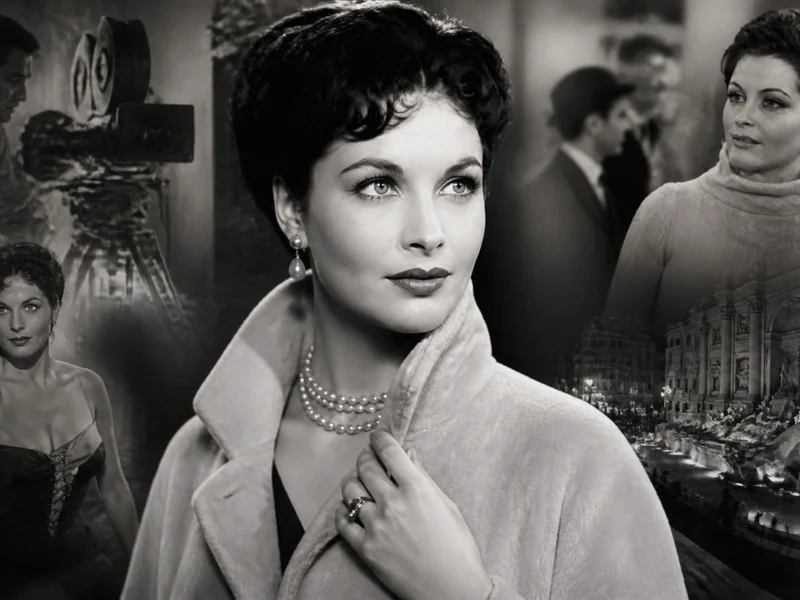 Montage en noir et blanc illustrant les différents rôles et la carrière de l'actrice Yvonne Furneaux